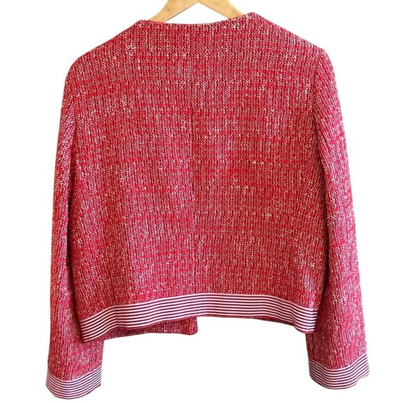 Marella by Max Mara Women's Red Tweed Jacket Striped Trim Size 10 Designer - Picture 5 of 7